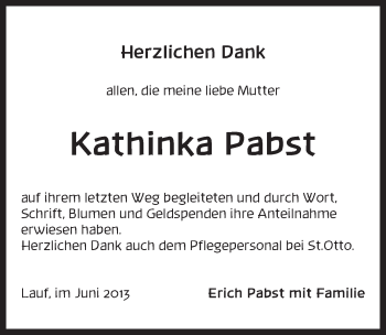 Traueranzeige von Kathinka Pabst von Pegnitz-Zeitung
